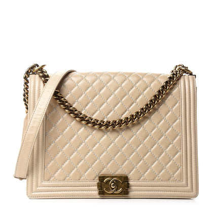 Chanel Glazed Calfskin Quilted Large Boy Flap Beige 1 of 12
