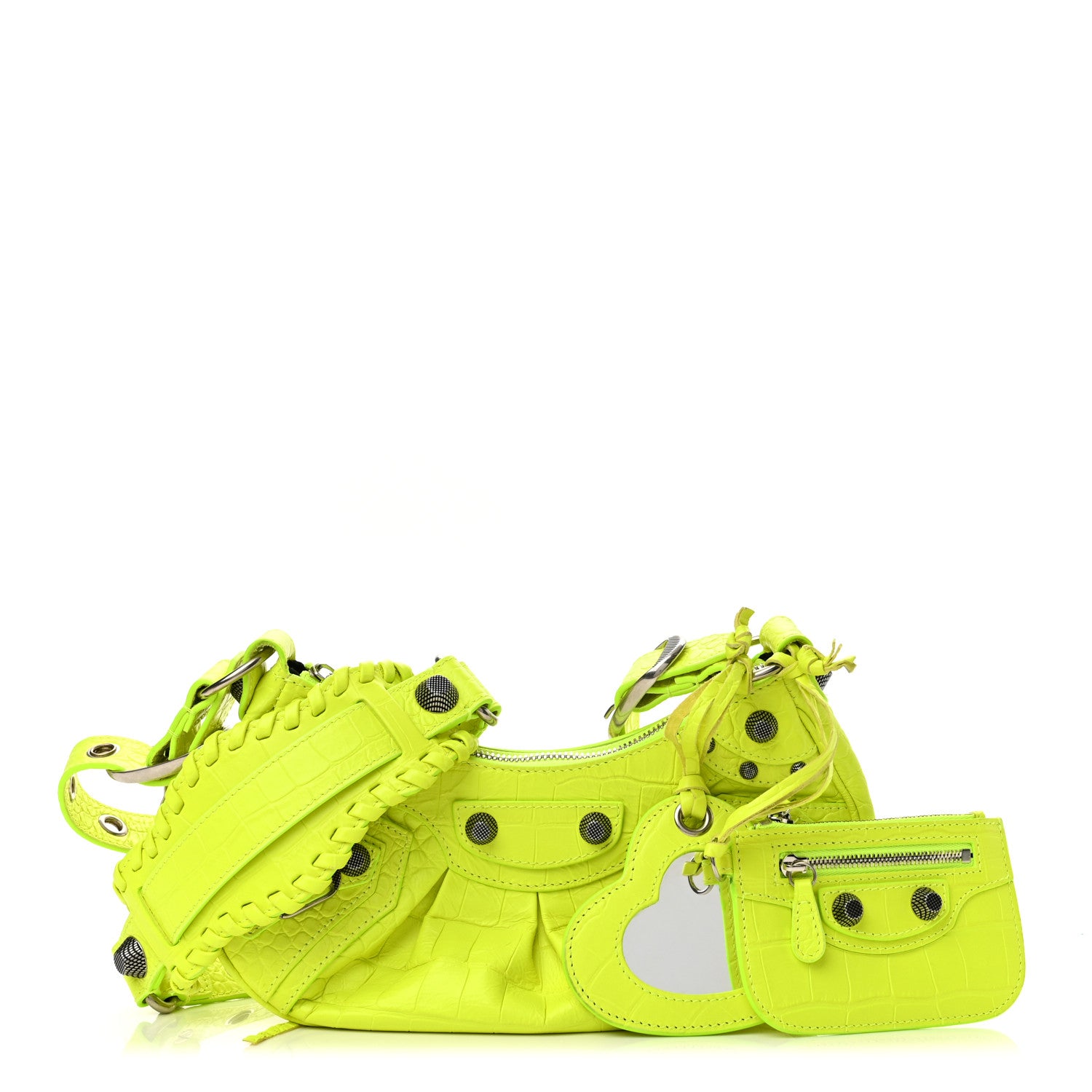 Balenciaga Extra Supple Calfskin Crocodile Embossed Le Cagole Shoulder Bag XS Fluo Yellow 1 of 10