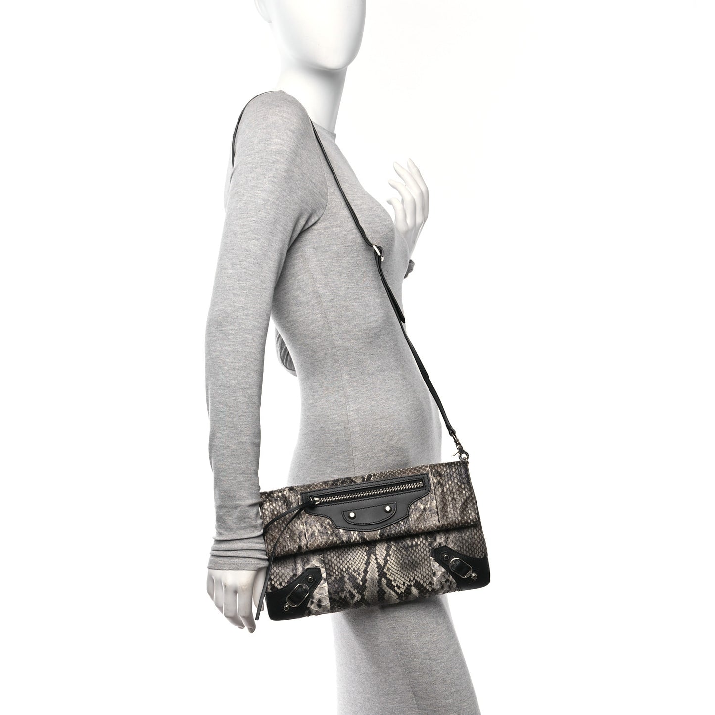 Snakeskin Classic Silver Hardware Envelope Strap Clutch