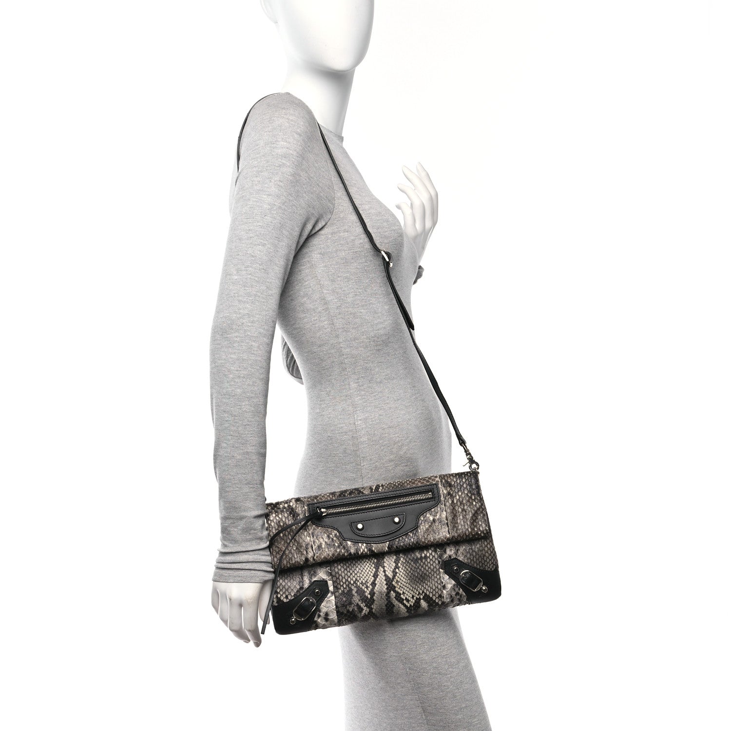 Balenciaga Snakeskin Classic Silver Hardware Envelope Strap Clutch 2 of 11