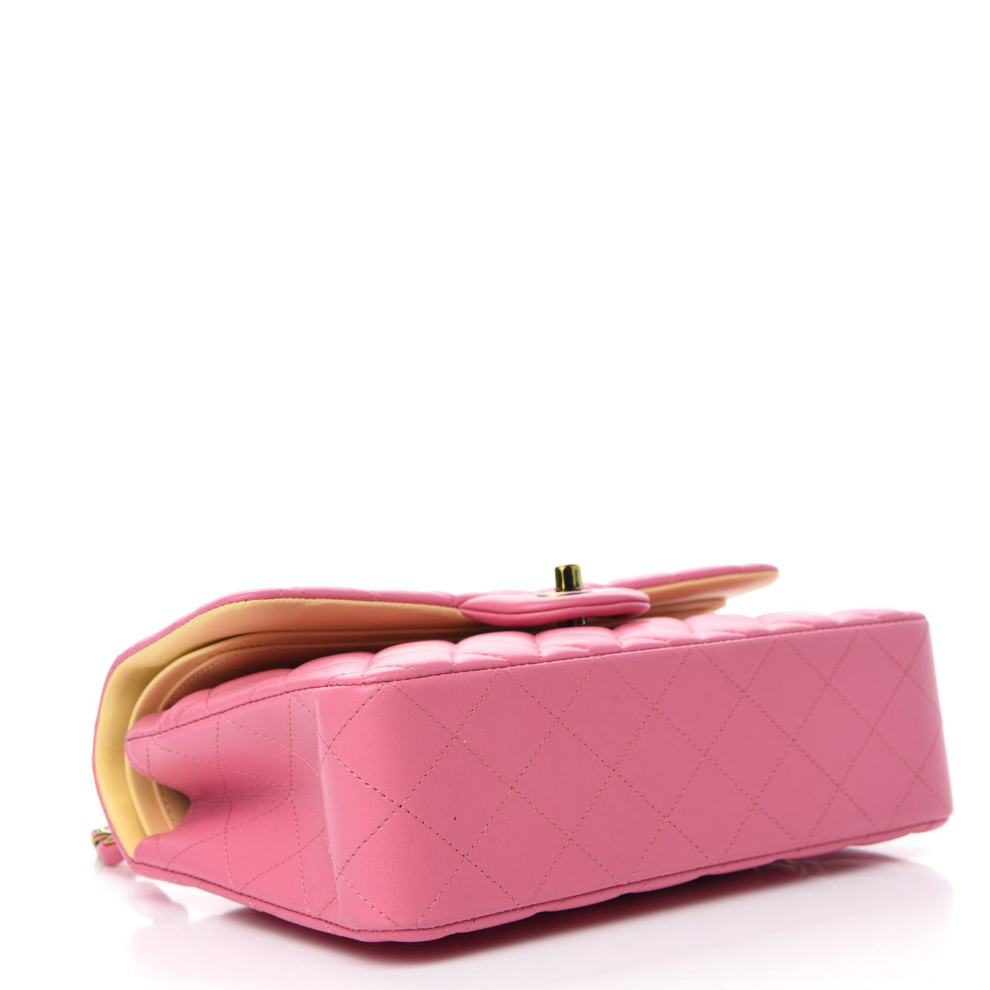 Lambskin Quilted Small Double Flap Pink Yellow