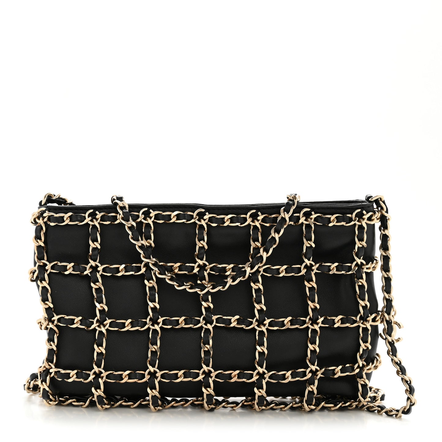 Lambskin Chain Frame Shoulder Bag Black