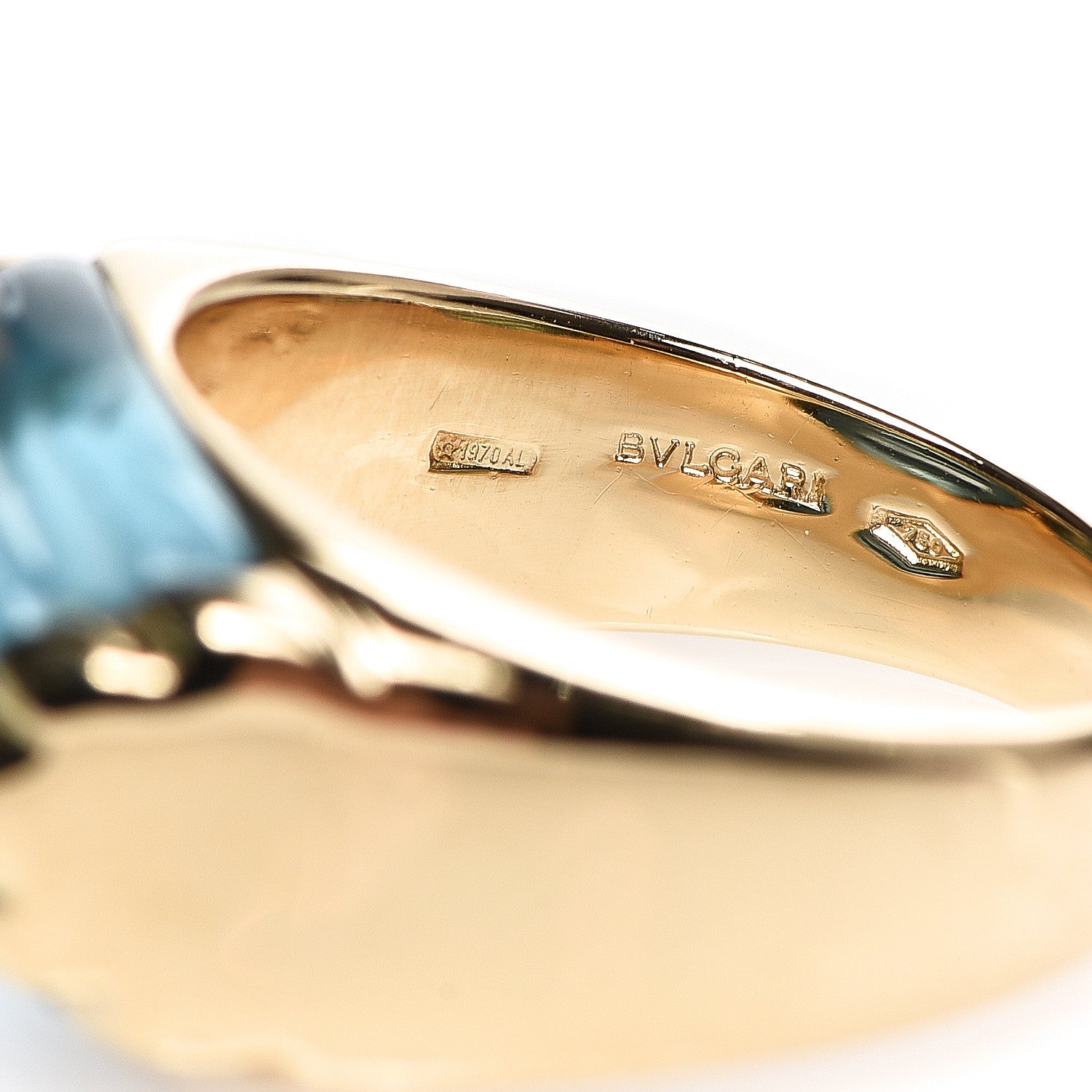 Bulgari 18K Yellow Gold Blue Topaz Tronchetto Ring 51 5.75 4 of 4