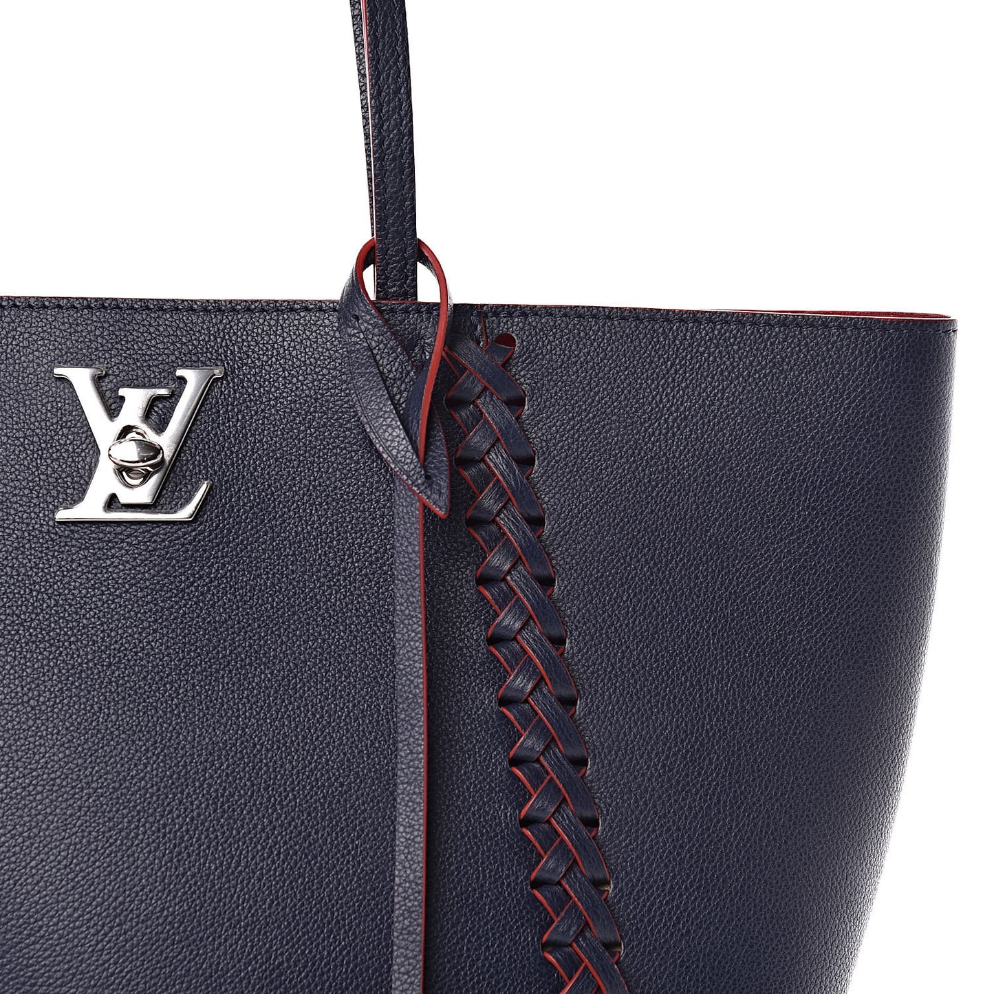 Calfskin Braided Lockme Cabas Marine Rouge