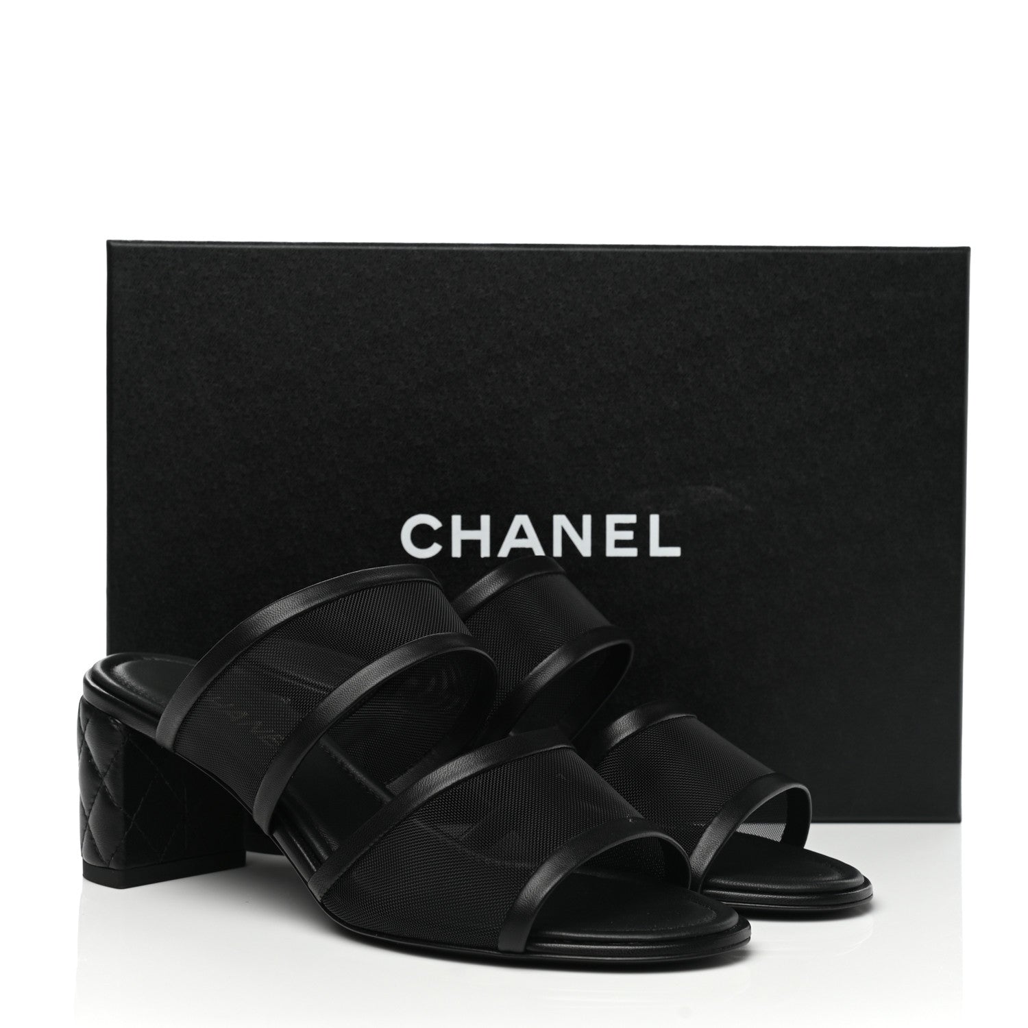 Chanel Mesh Lamskin Quilted CC Mules 38.5 Black 8 of 8