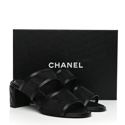 Chanel Mesh Lamskin Quilted CC Mules 38.5 Black 8 of 8