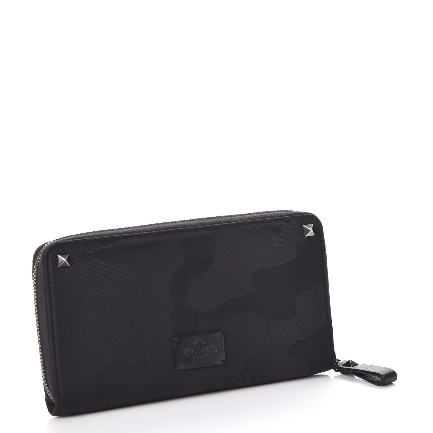 Nylon Camouflage Rockstud Zip Around Wallet Black