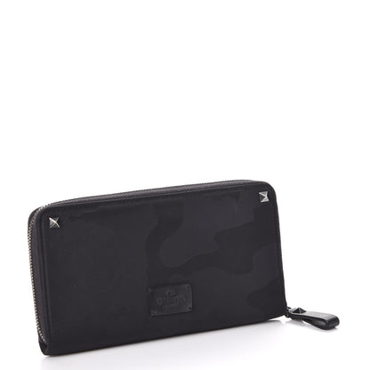 Valentino Garavani Nylon Camouflage Rockstud Zip Around Wallet Black 3 of 9