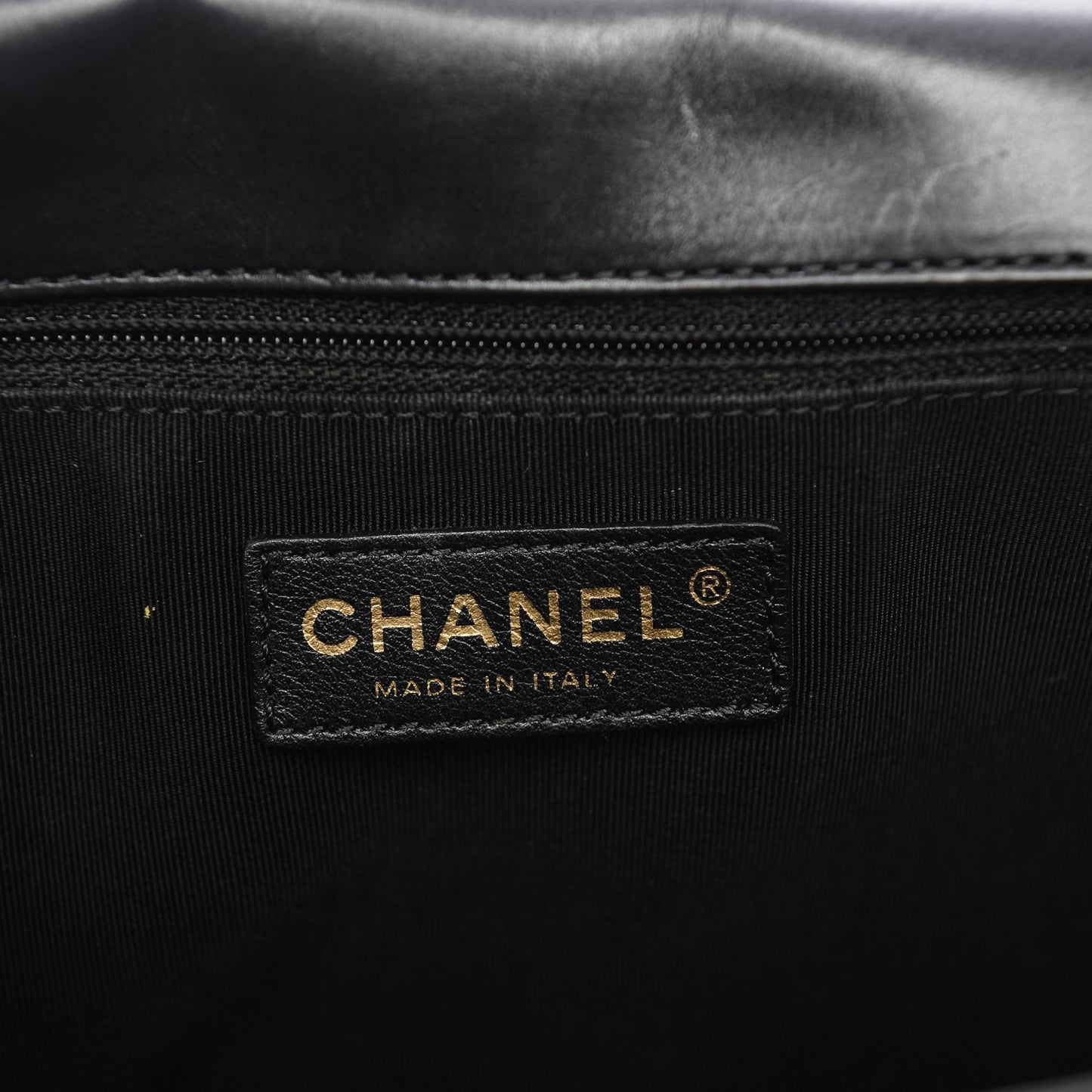 Glazed Calfskin Large Boy Flap Black