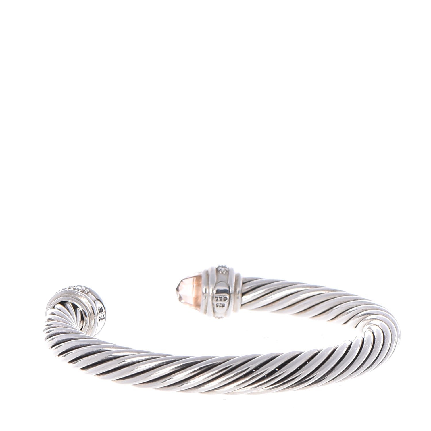 David Yurman Sterling Silver Diamond Morganite 7mm Cable Classics Bracelet 3 of 5