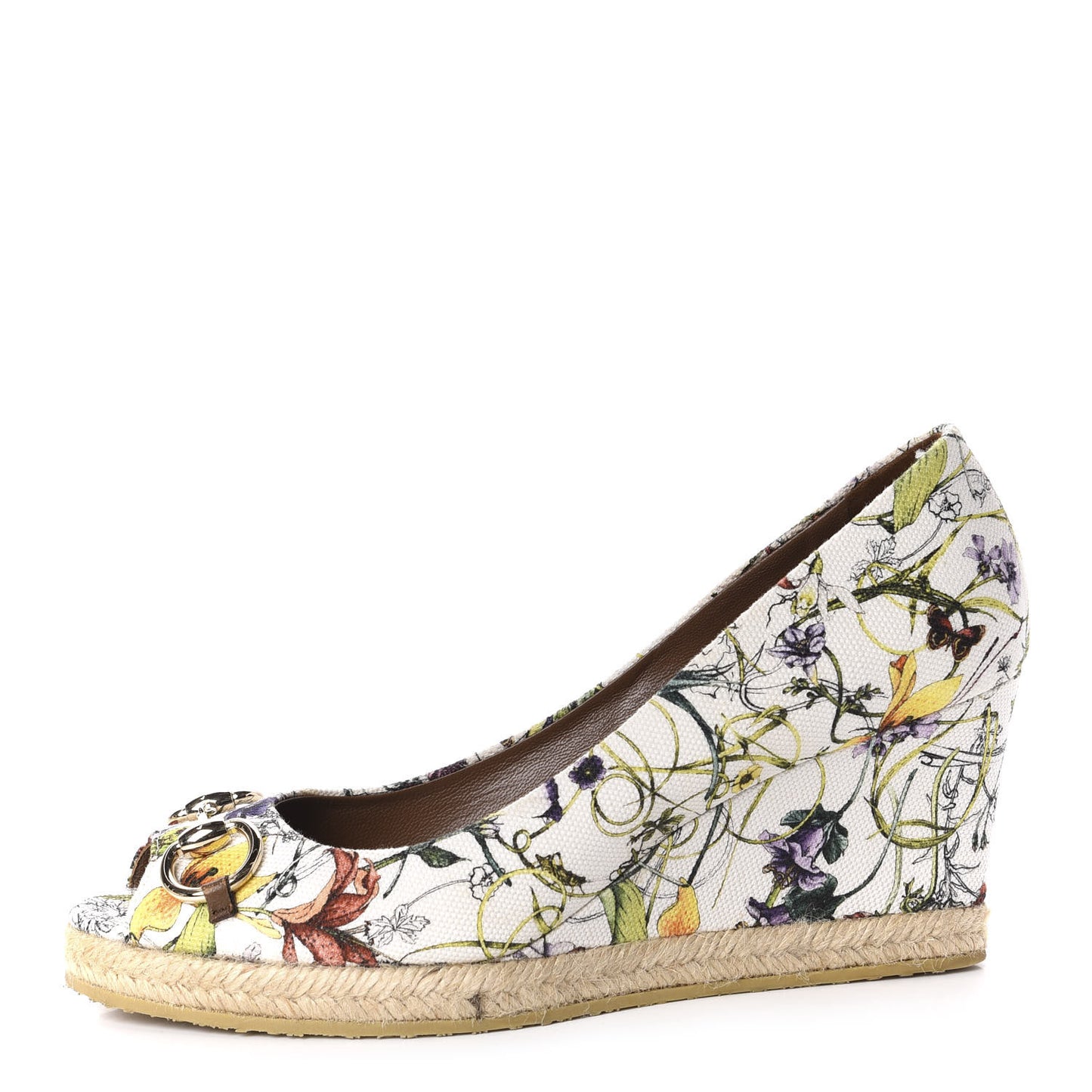 Canvas Flora Infinity Horsebit Peep Toe Wedges 40 White Multicolor Acero