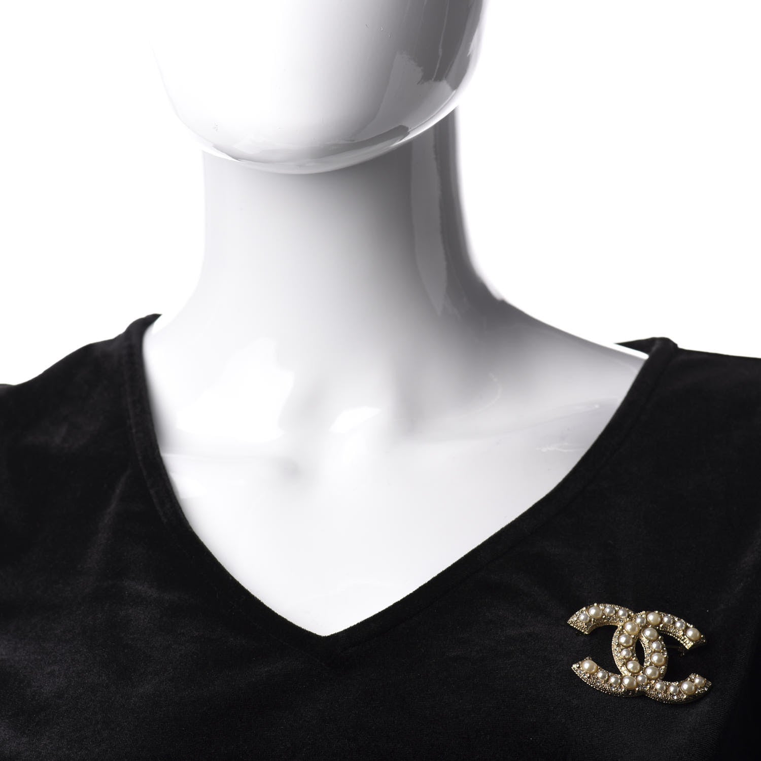 Chanel Pearl Crystal CC Brooch Gold 2 of 5
