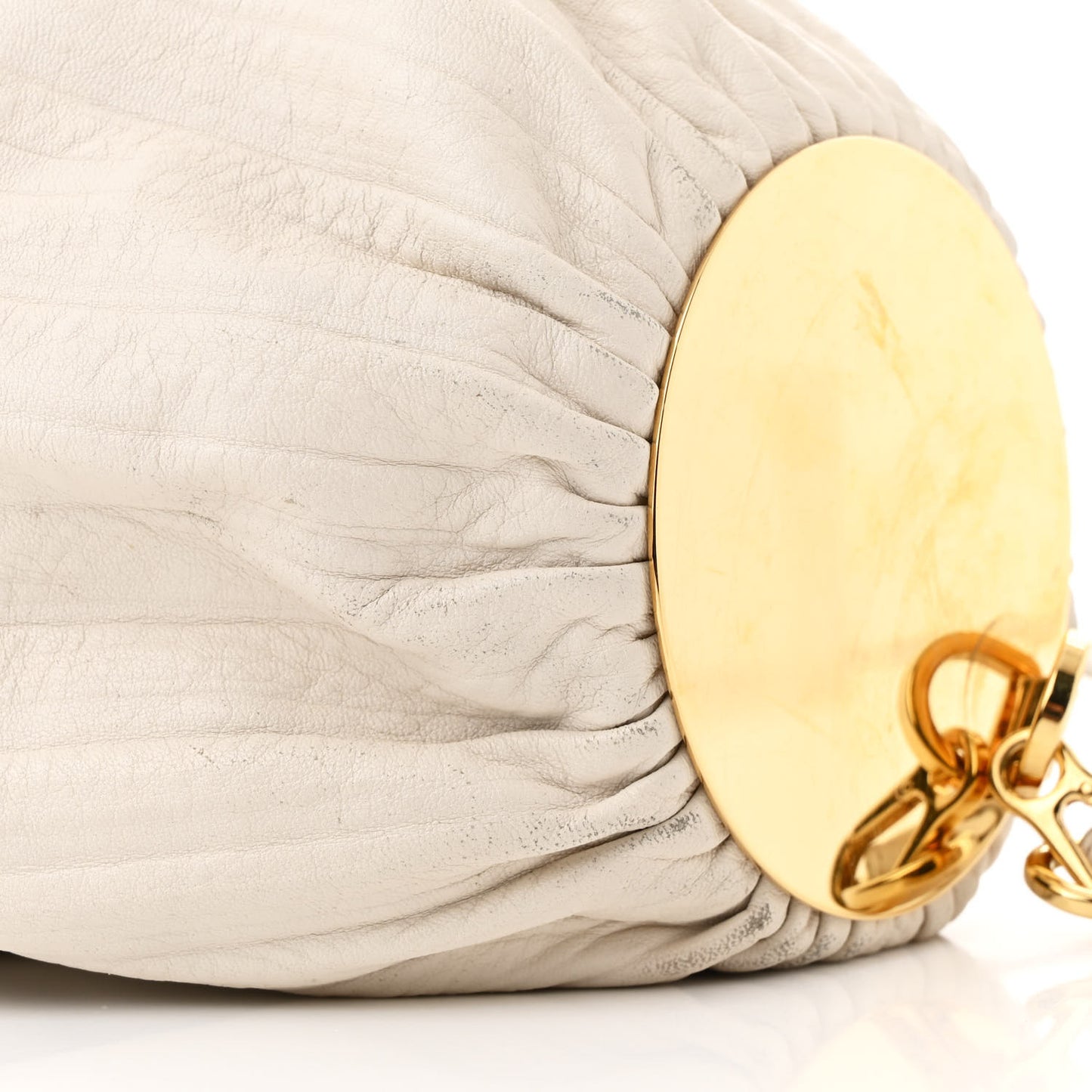 Lambskin Pleated Bracelet Pouch Shoulder Bag White