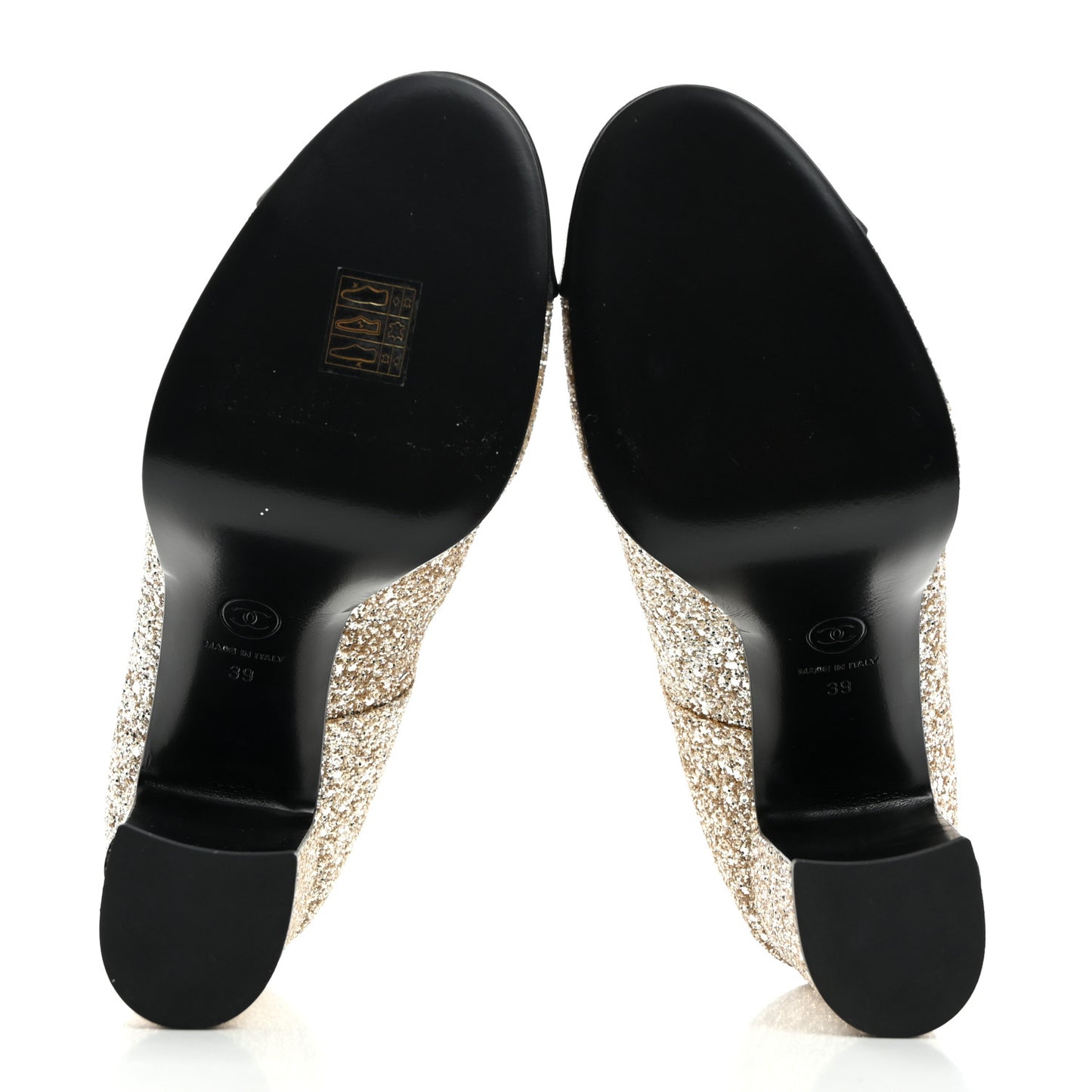 Glitter Lambskin Cap Toe CC Mary Jane Pumps 39 Light Gold Black