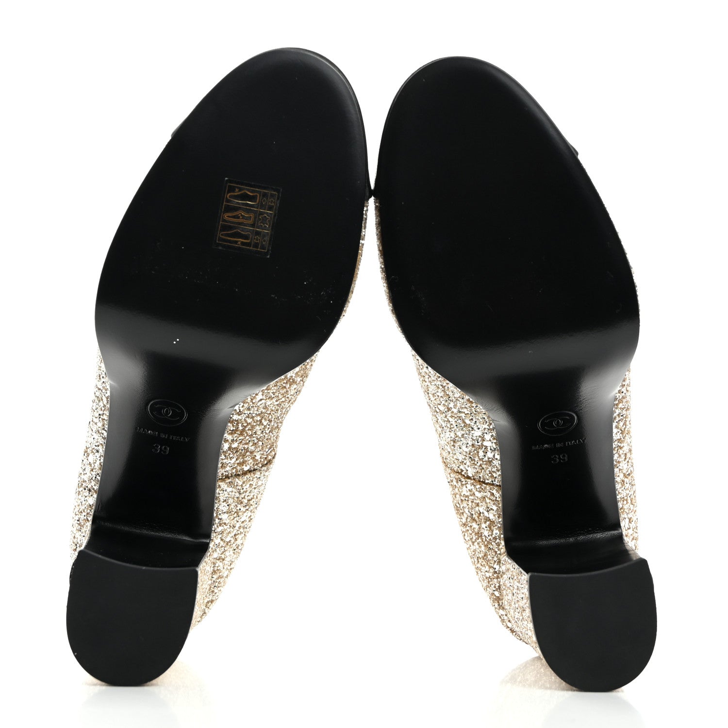 Chanel Glitter Lambskin Cap Toe CC Mary Jane Pumps 39 Light Gold Black 5 of 9