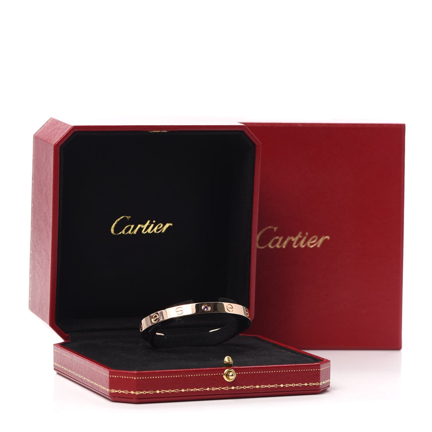 18K Pink Gold Pink Sapphire LOVE Cuff Bracelet 17