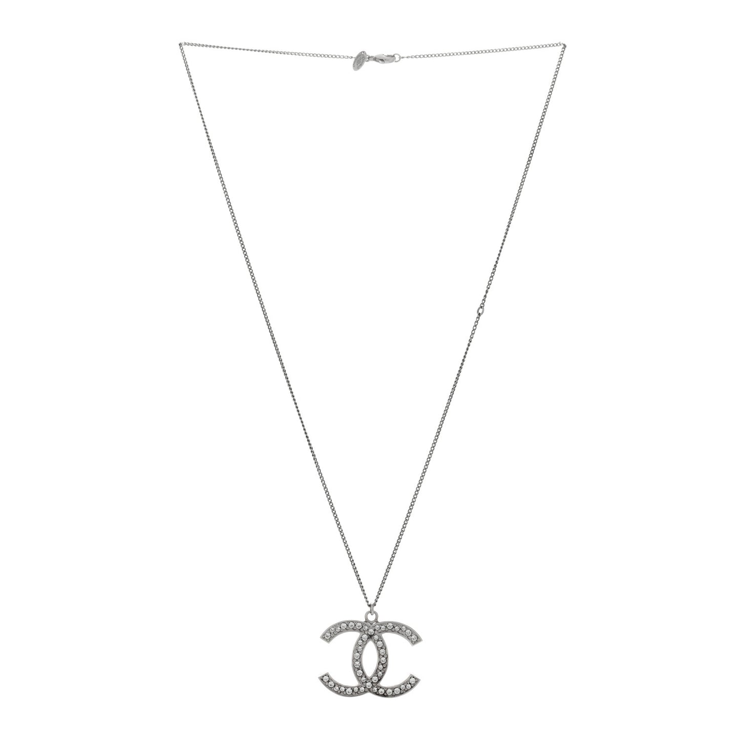 Crystal CC Pendant Necklace Silver