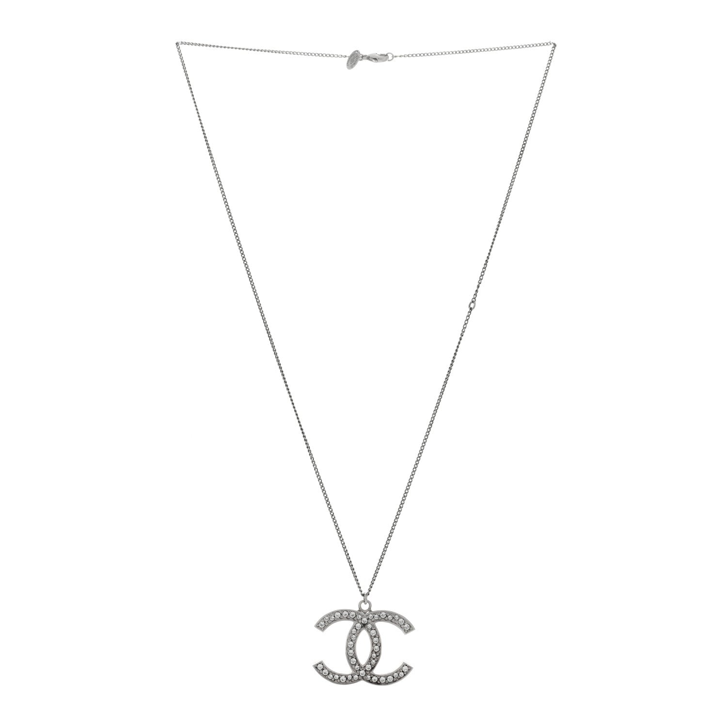 Chanel Crystal CC Pendant Necklace Silver 2 of 3