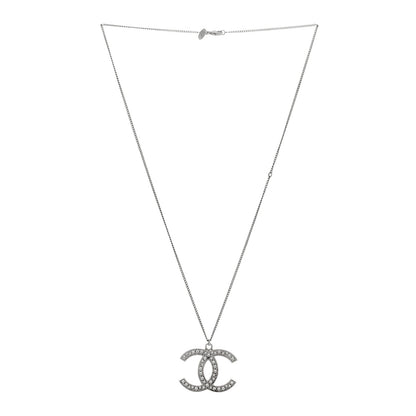 Chanel Crystal CC Pendant Necklace Silver 2 of 3