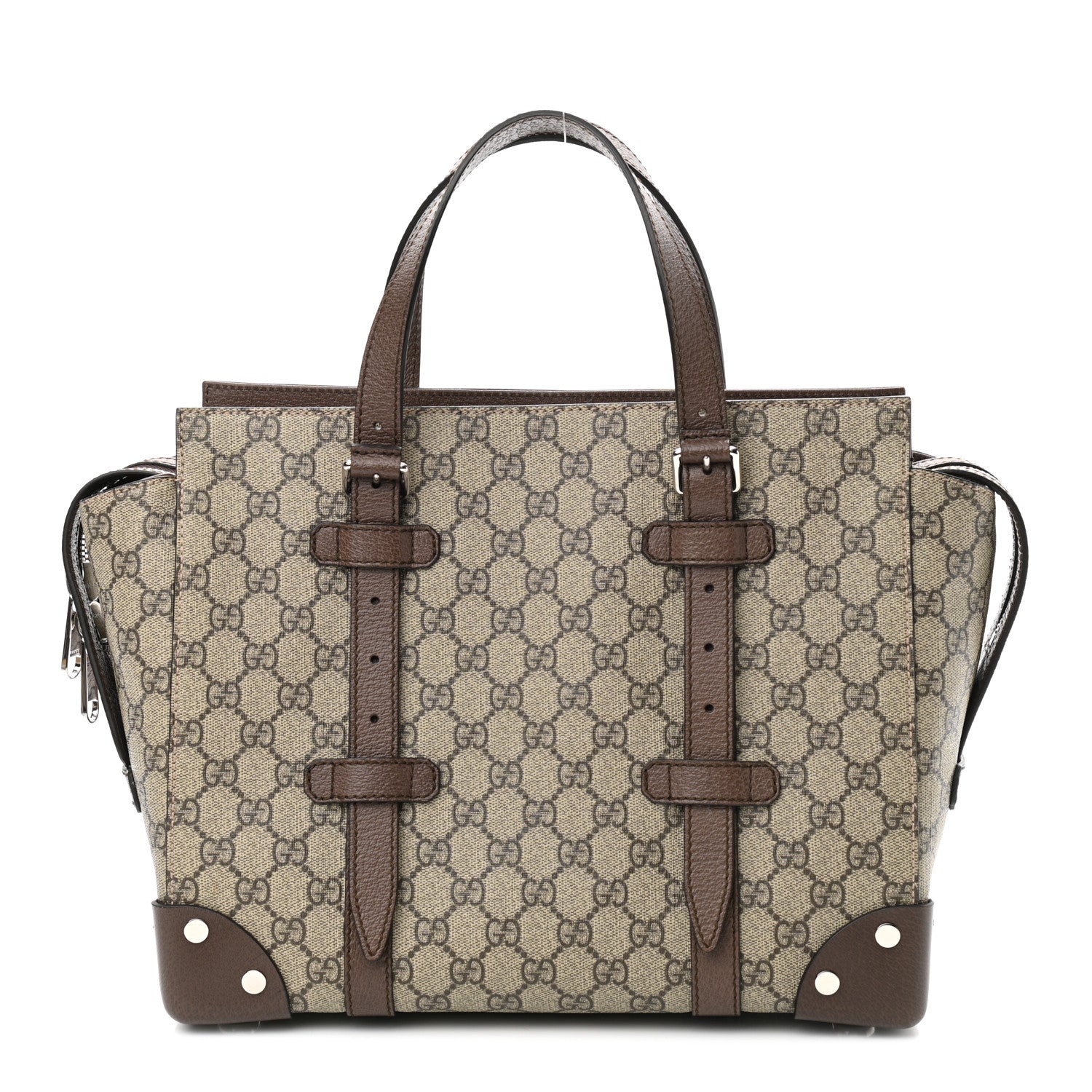 Gucci GG Supreme Monogram Textured Dollar Calfskin Small Detail Tote Beige Ebony New Acero 1 of 10