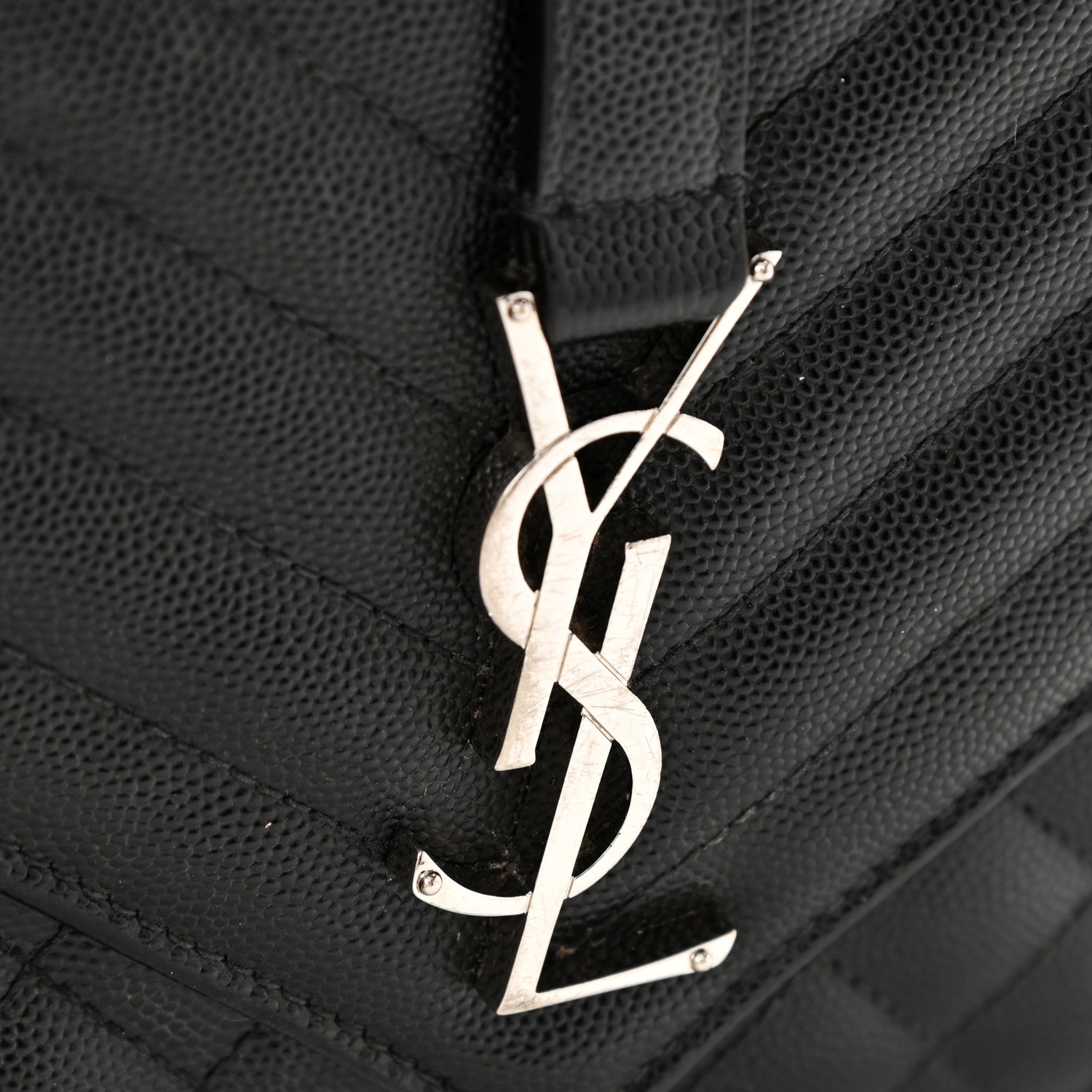 Saint Laurent Grain De Poudre Textured Mixed Matelasse Triquilt Medium Monogram Satchel Black 14 of 14