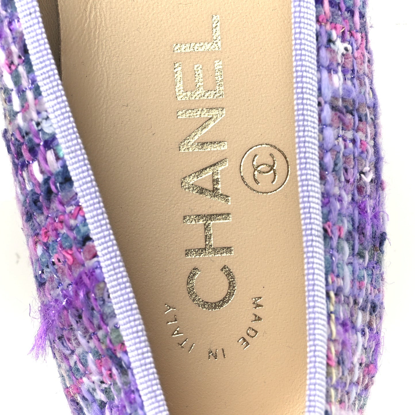 Tweed Grosgrain Cap Toe Ballerina Flats 38.5 Purple Black