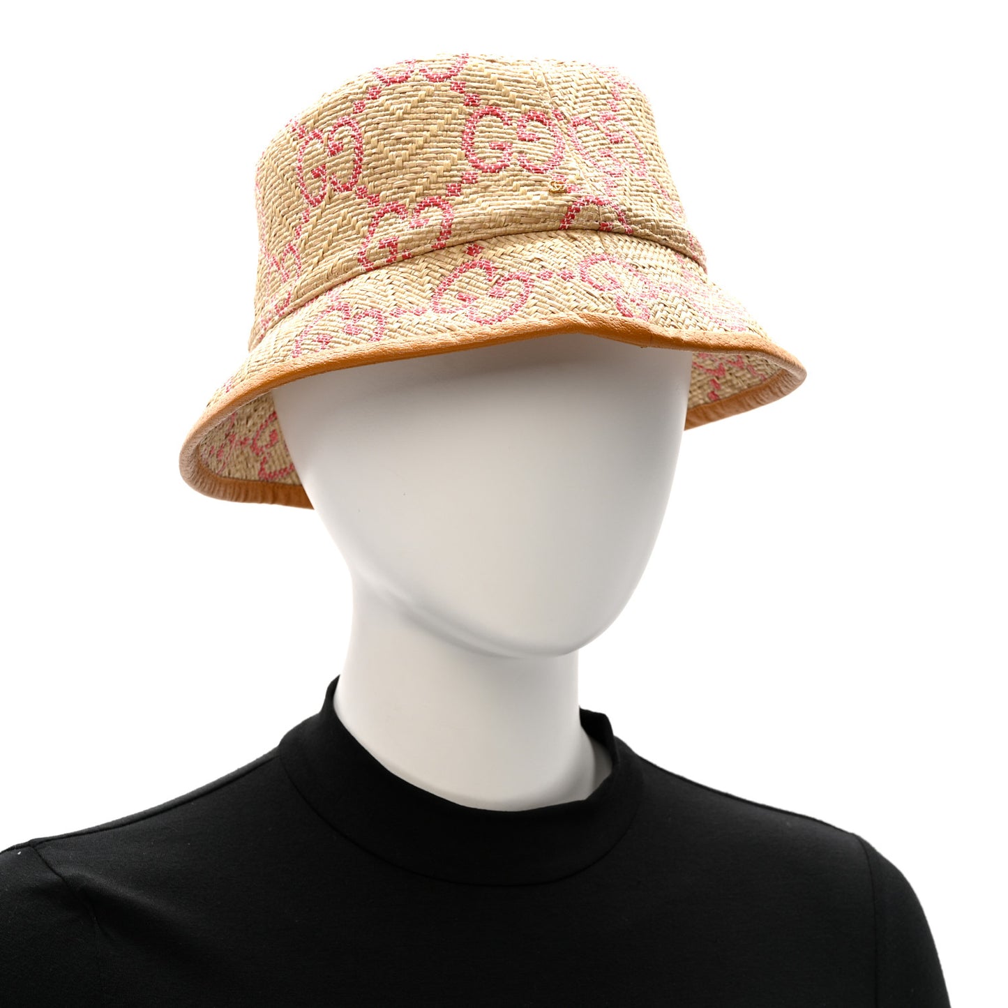 Raffia GG Monogram Embroidered Fedora Hat S Beige Pink