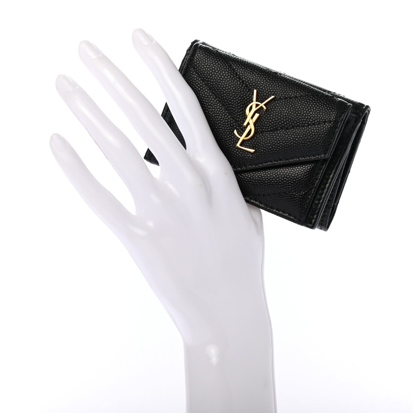 Grain De Poudre Matelasse Chevron Monogram Compact Tri Fold Pocket Wallet Black