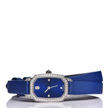 Harry Winston 18K White Gold Satin Diamond Bezel 17mm Emerald Quartz Watch Blue 3 of 10