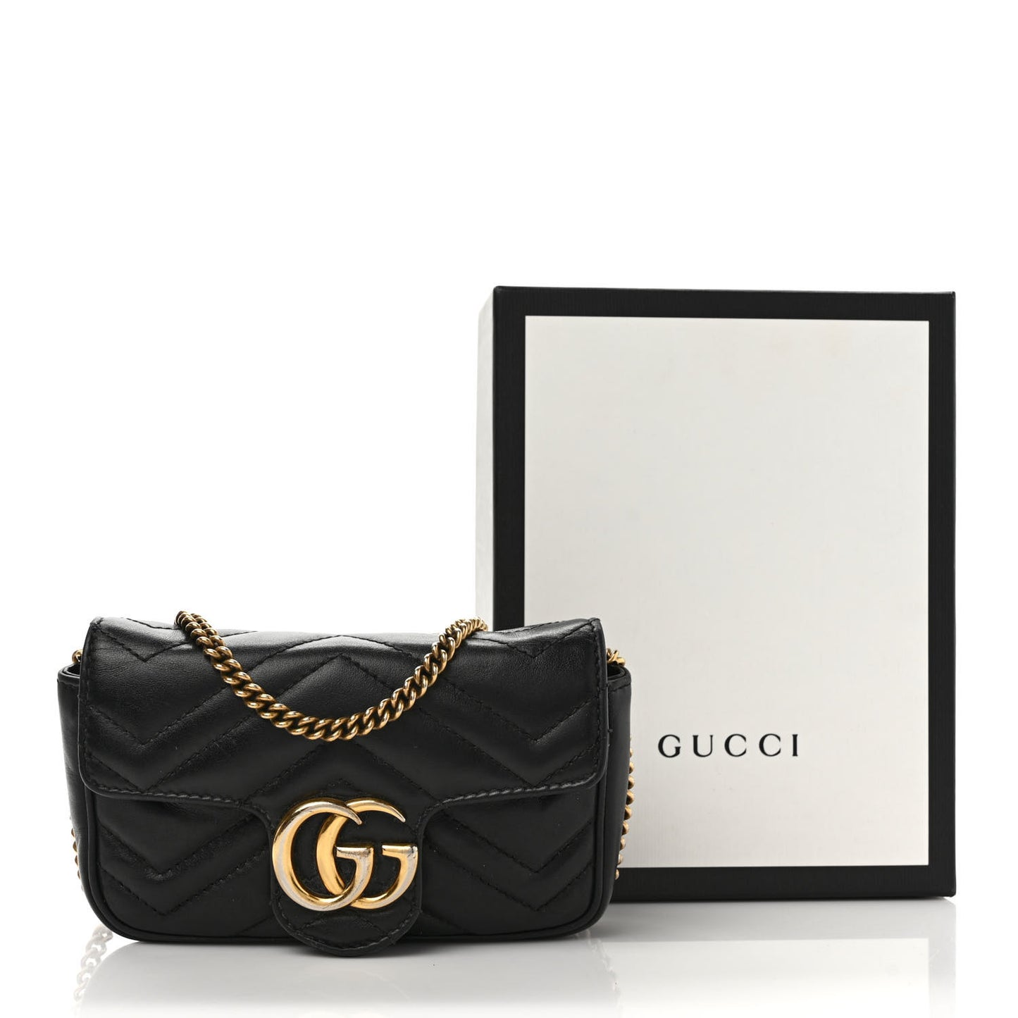 Calfskin Matelasse Super Mini GG Marmont Shoulder Bag Black