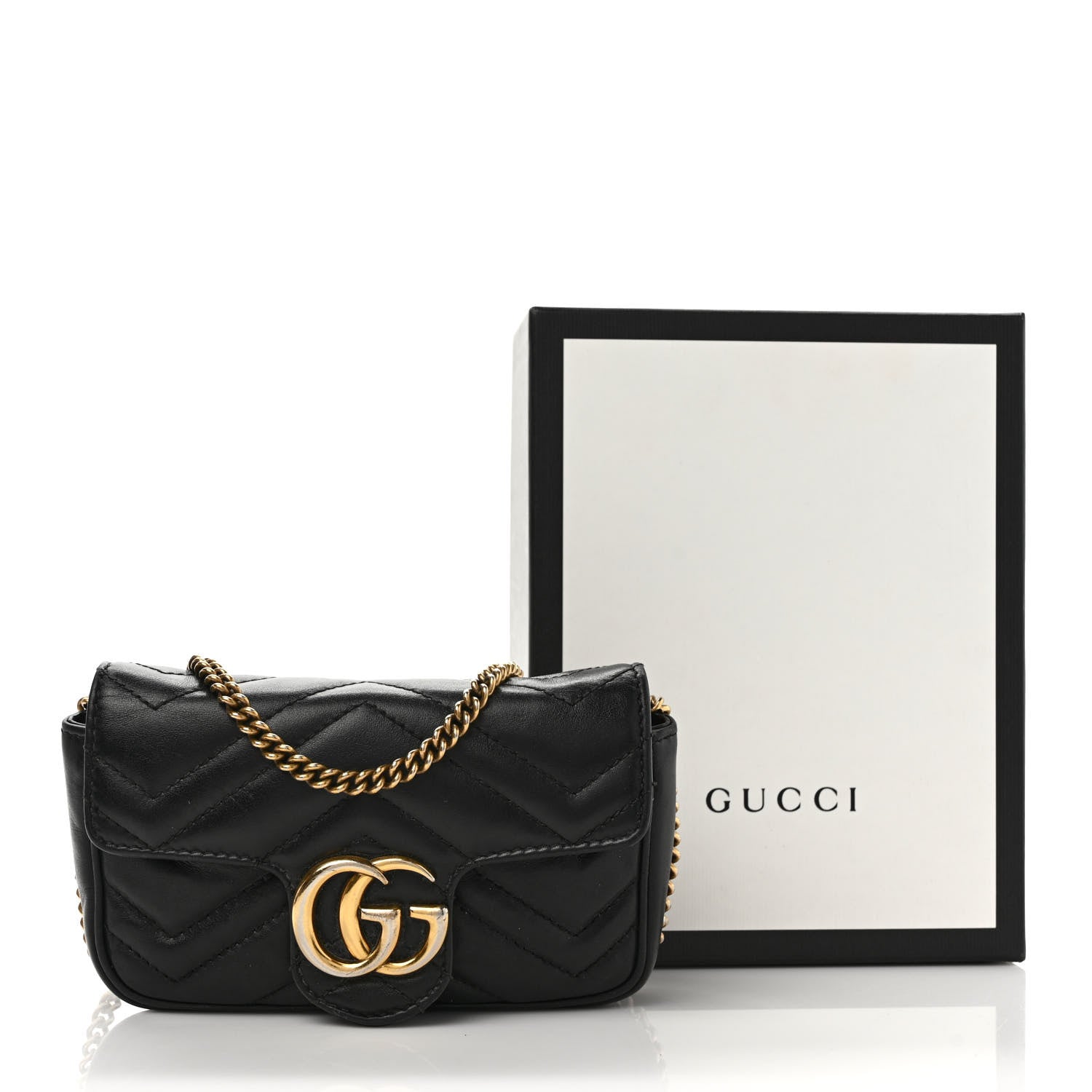 Gucci Calfskin Matelasse Super Mini GG Marmont Shoulder Bag Black 12 of 12