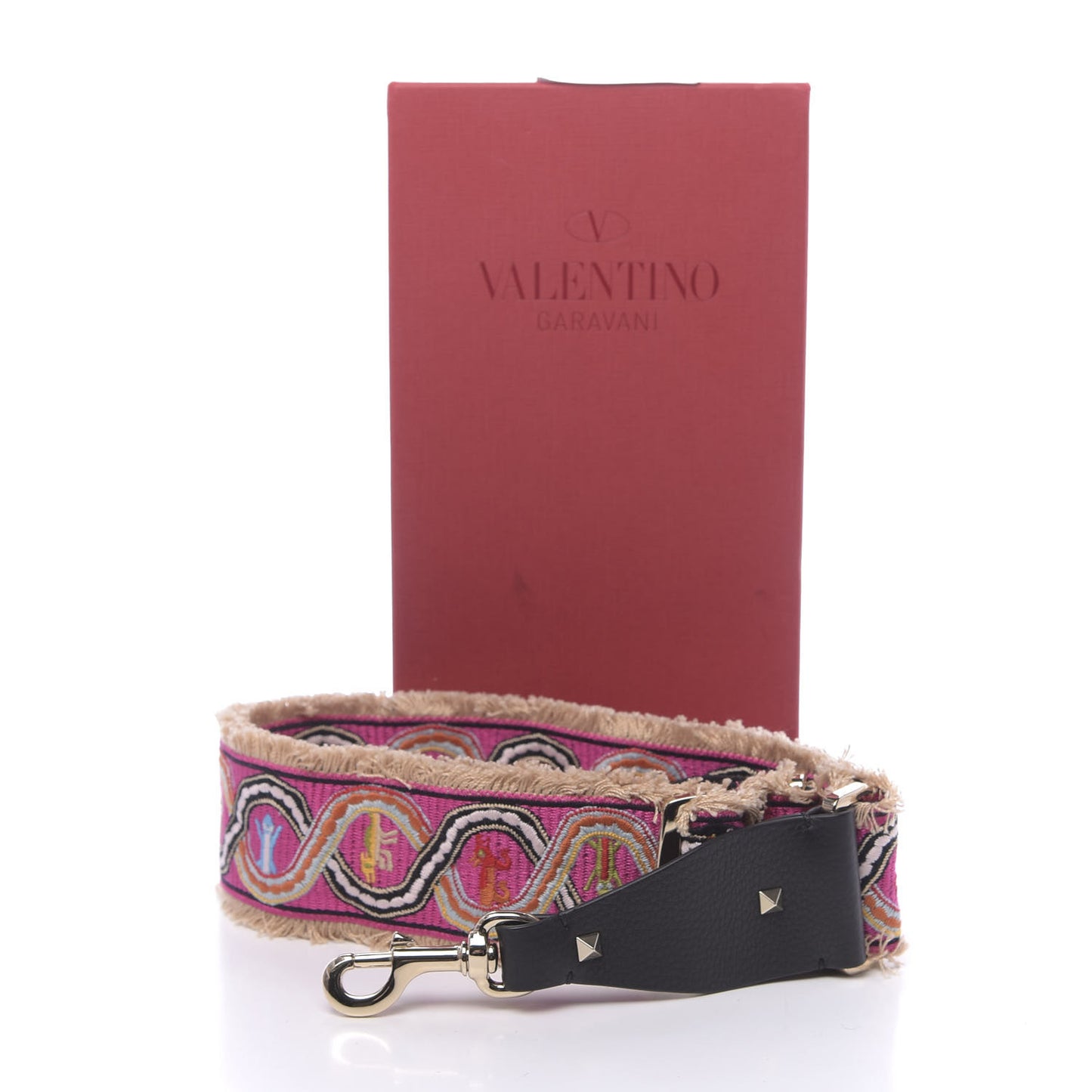 Canvas Animal Embroidered Rockstud Guitar Strap Pink