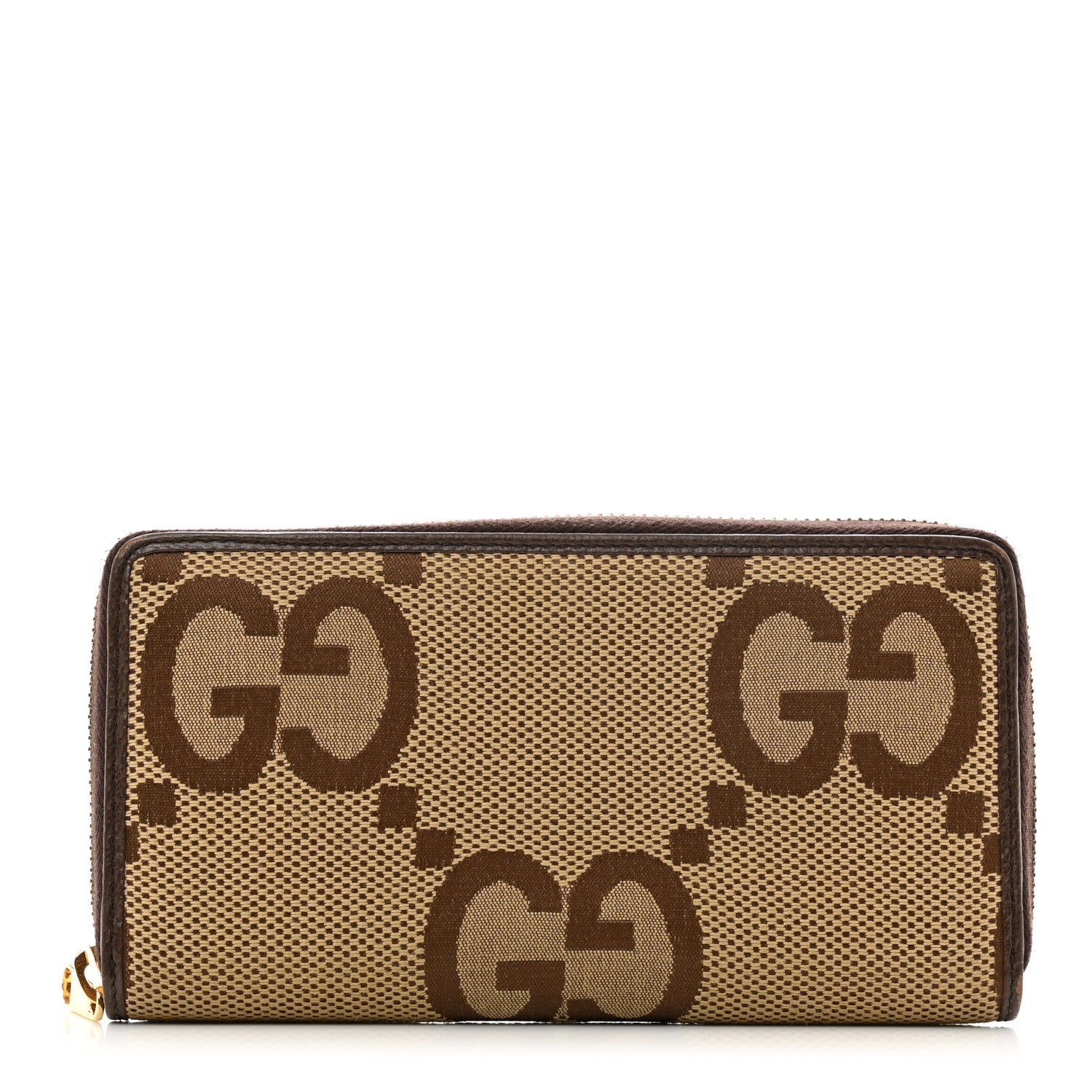 Gucci Monogram Jumbo GG Zip Around Wallet Camel Ebony 1 of 7