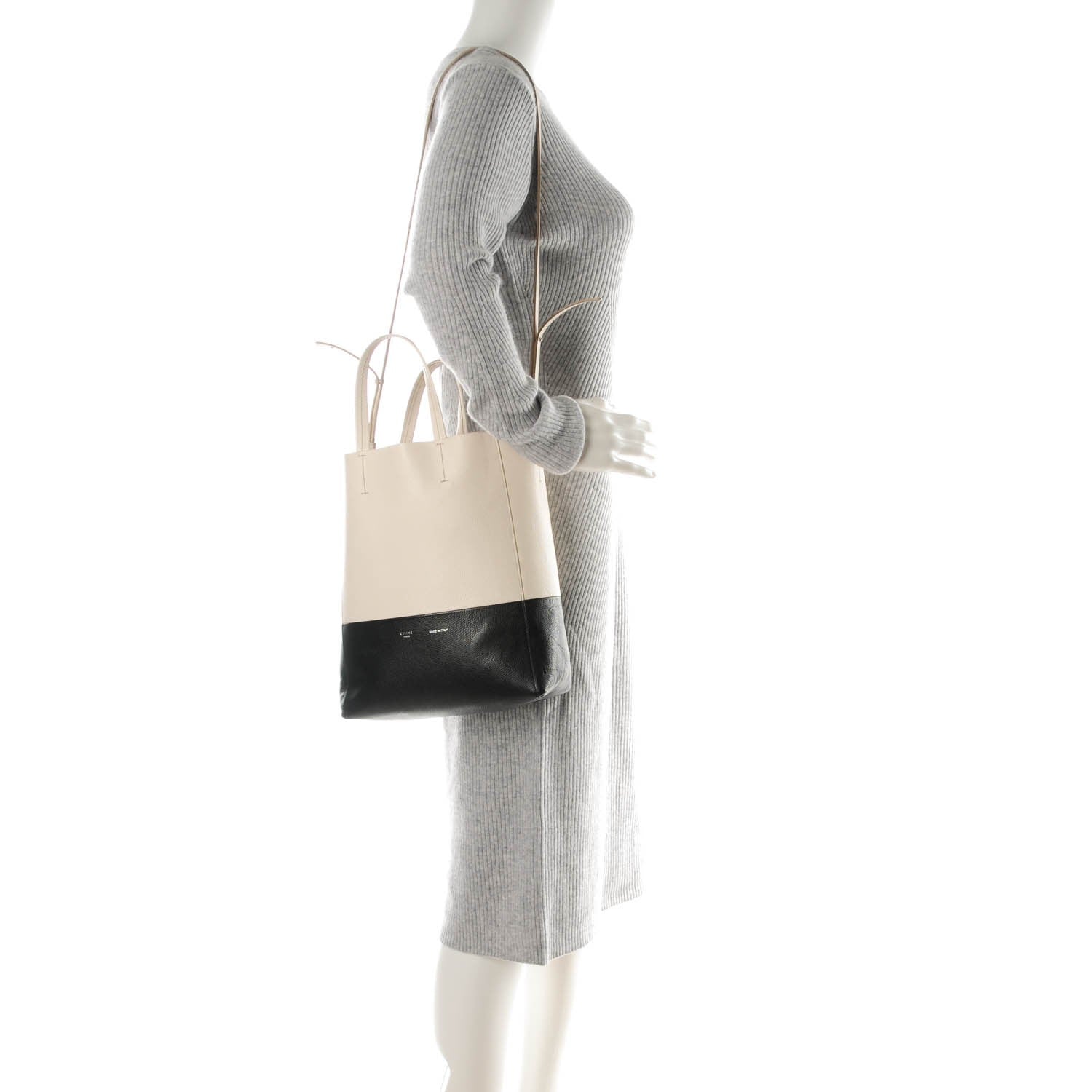 Celine Grained Calfskin Small Vertical Bi-Cabas Cream Black 2 of 8