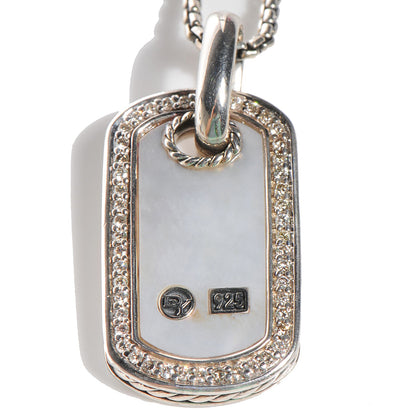 David Yurman Sterling Silver Mother Of Pearl Diamond Small Dog Tag Necklace 6 of 6