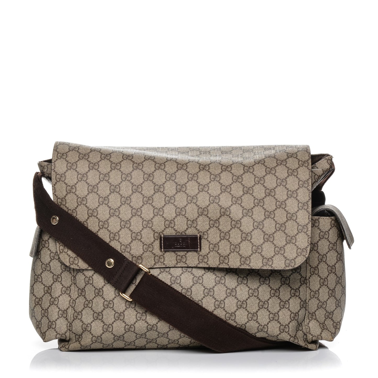 GG Plus Monogram Messenger Diaper Bag Dark Brown