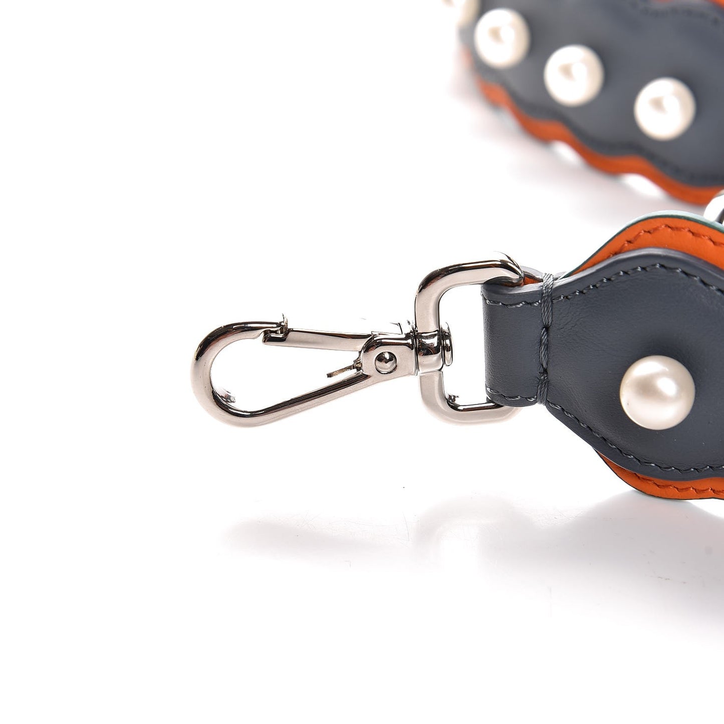 Vitello Century Pearl Tri-Color Scalloped Studded Strap You Tempesta Papaya Sky