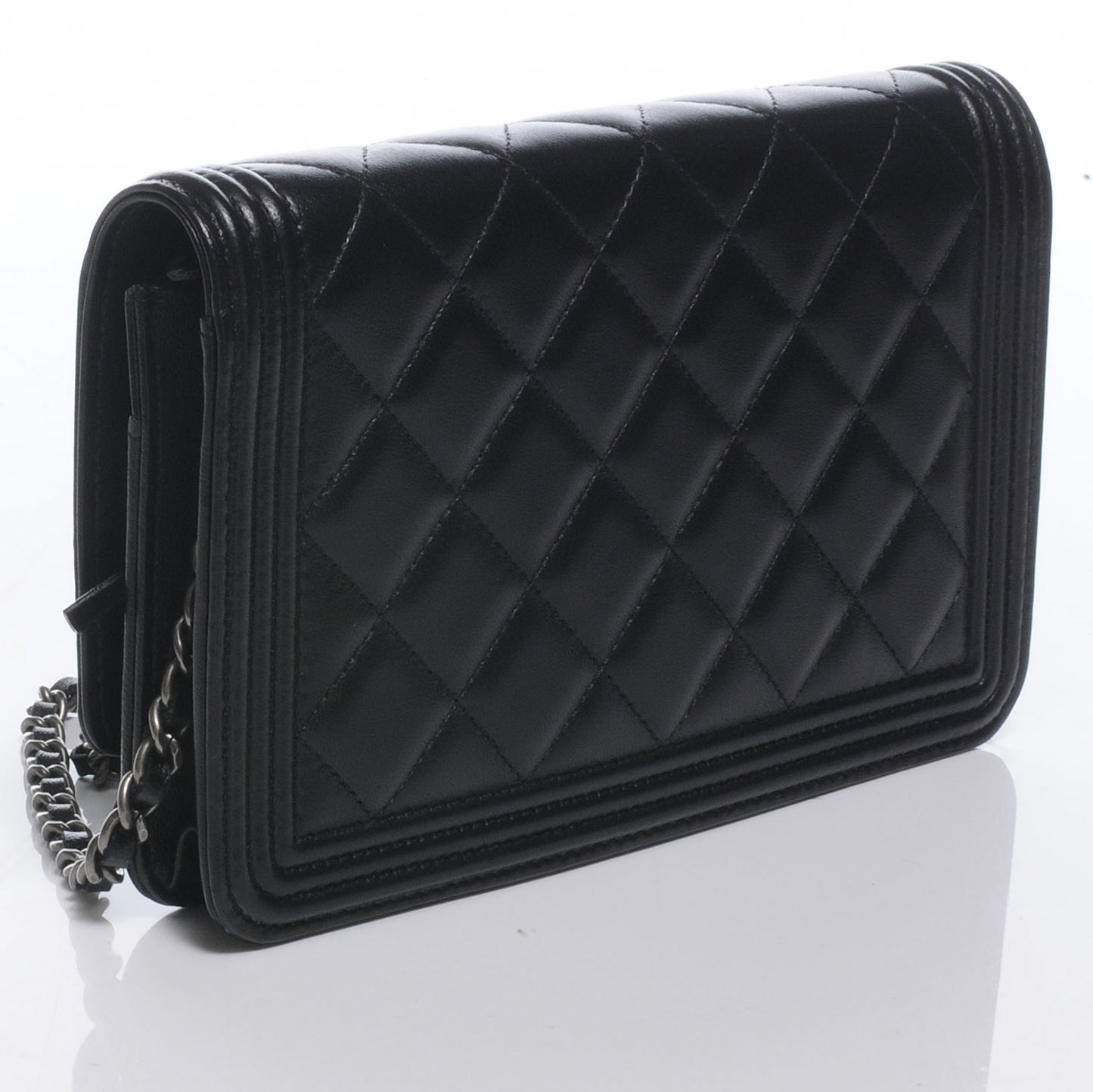 Lambskin Quilted Boy Wallet On Chain WOC Black