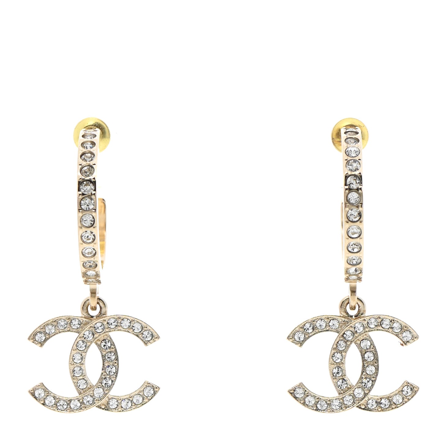 Crystal Lock Symbols CC Hoop Drop Earrings Gold