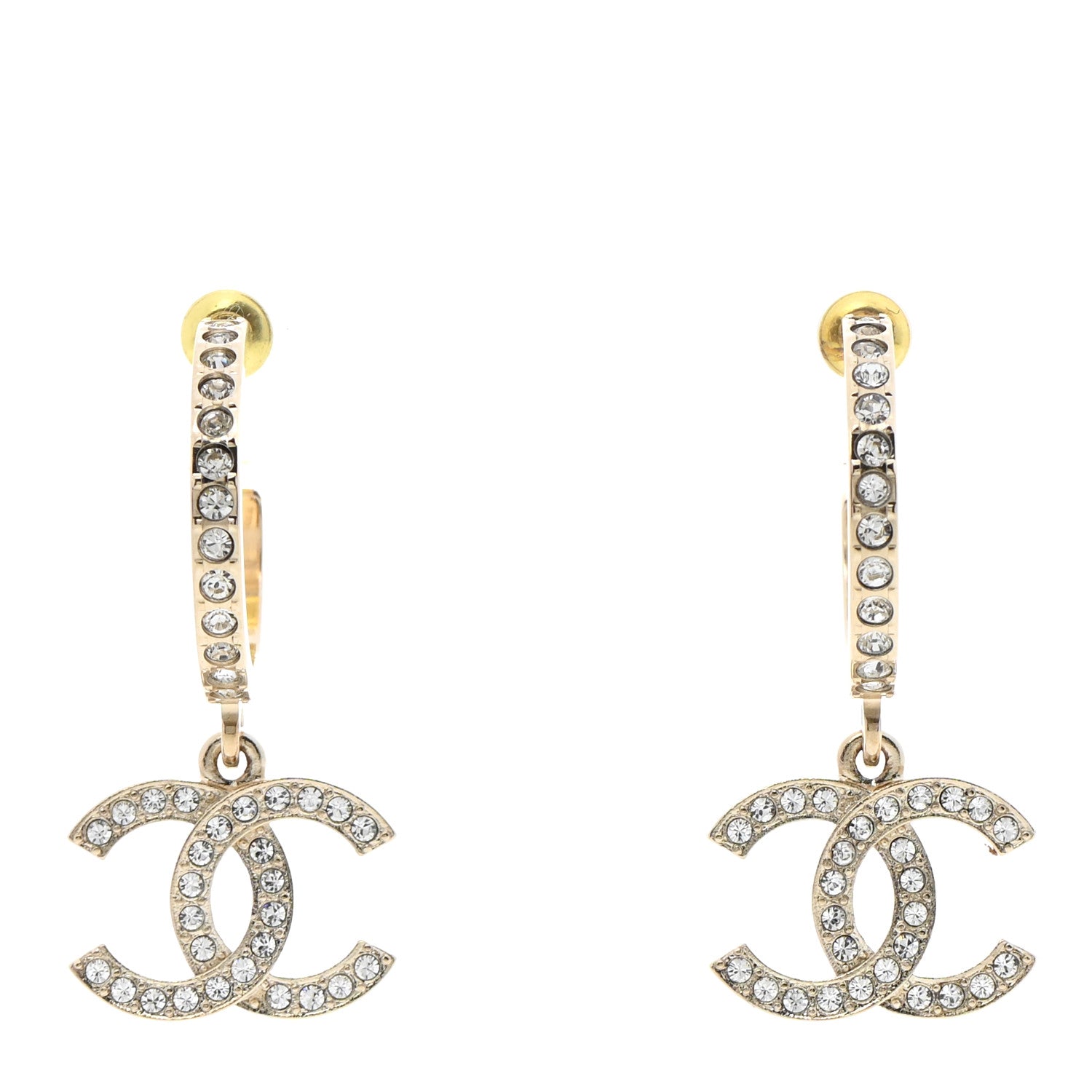 Chanel Crystal Lock Symbols CC Hoop Drop Earrings Gold 1 of 5