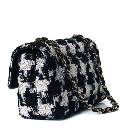 Chanel Tweed Quilted Mini Rectangular Flap Black Ecru White 3 of 11