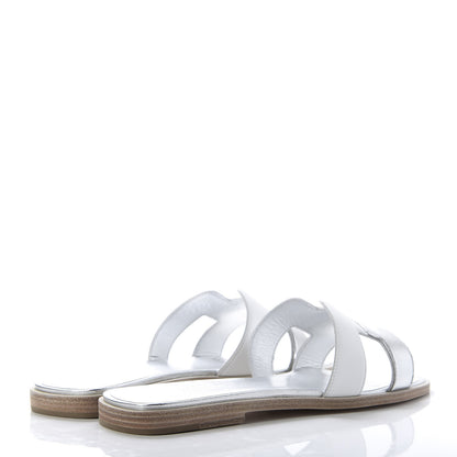 Hermes Metallic Nappa Box Oran Sandals 37 White Gris Argente 4 of 10