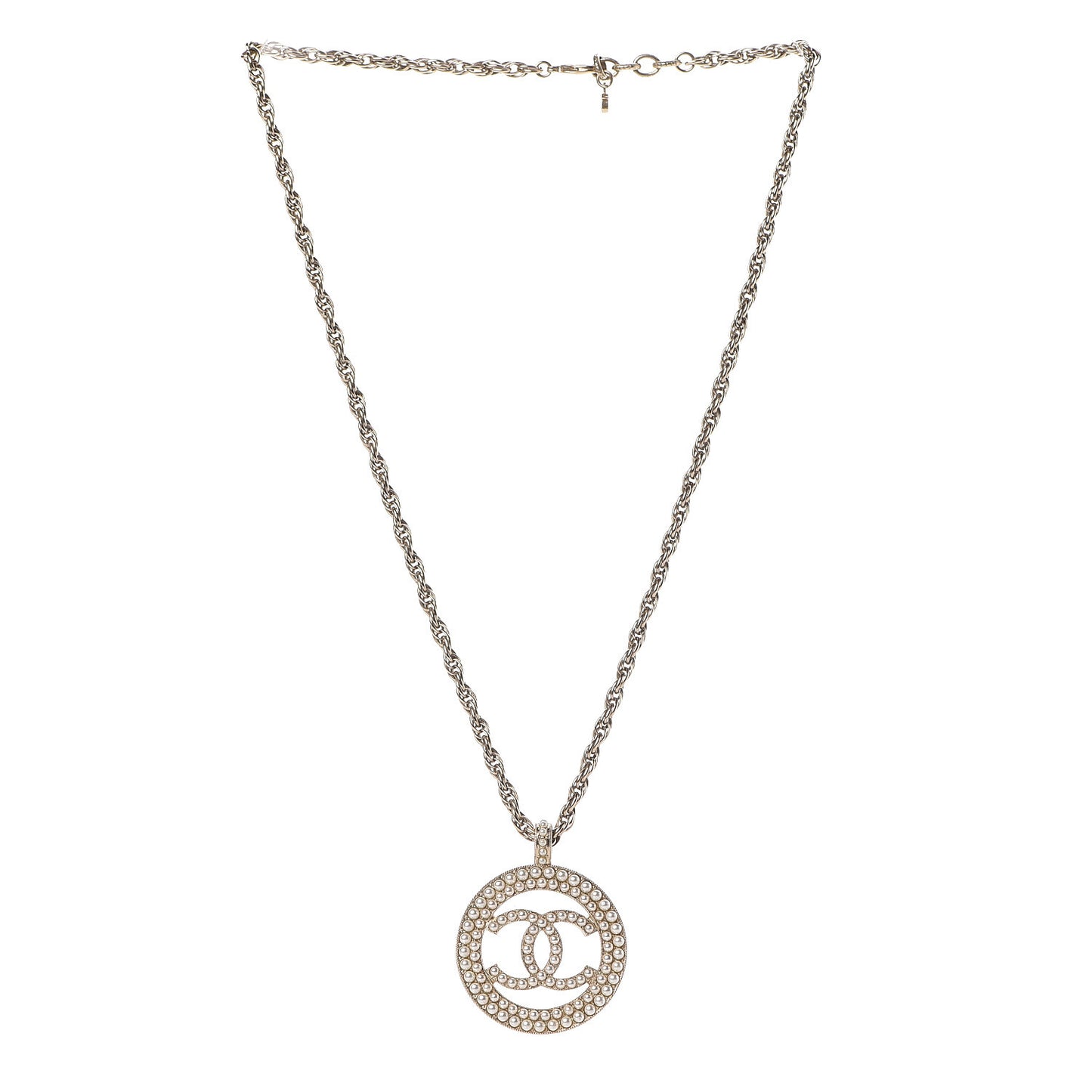 Pearl CC Round Pendant Necklace Gold