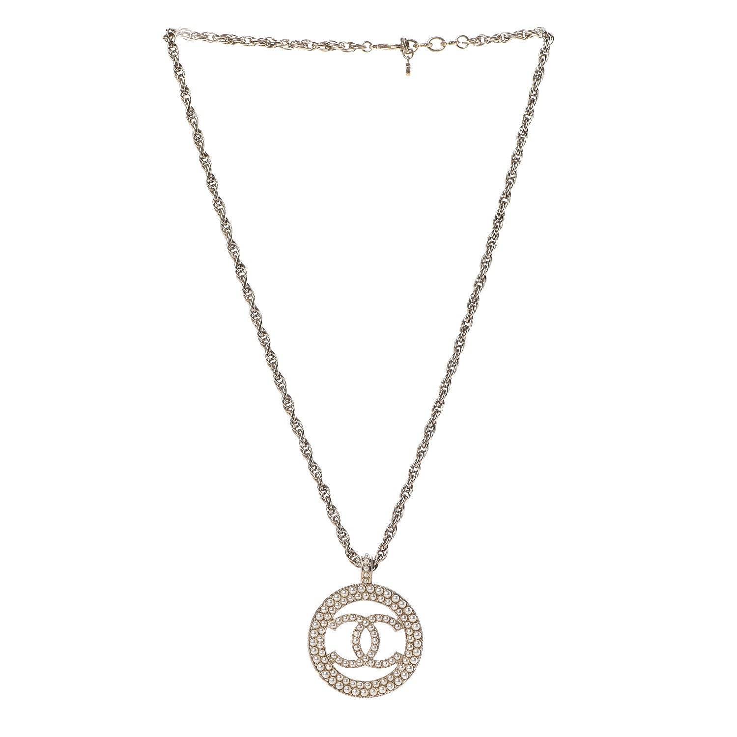 Chanel Pearl CC Round Pendant Necklace Gold 3 of 5