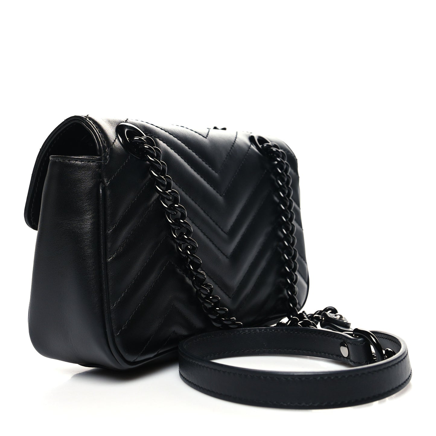 Calfskin Matelasse Monochrome Mini GG Marmont Shoulder Bag Black