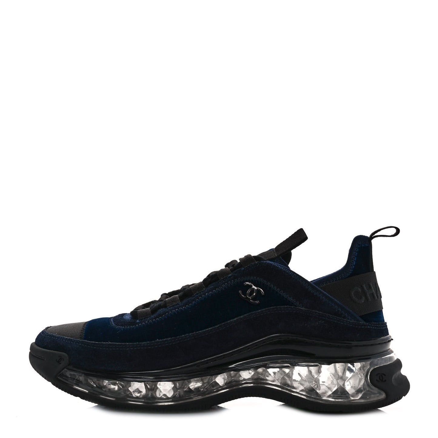Suede Calfskin Velvet Grosgrain CC Sneakers 39.5 Navy Blue Black