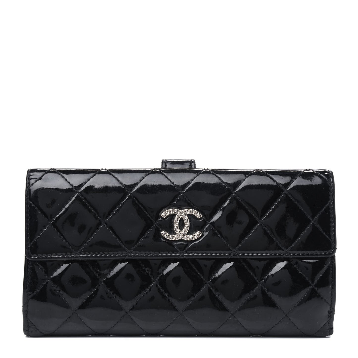 Patent Quilted Large Brilliant Flap Wallet Black