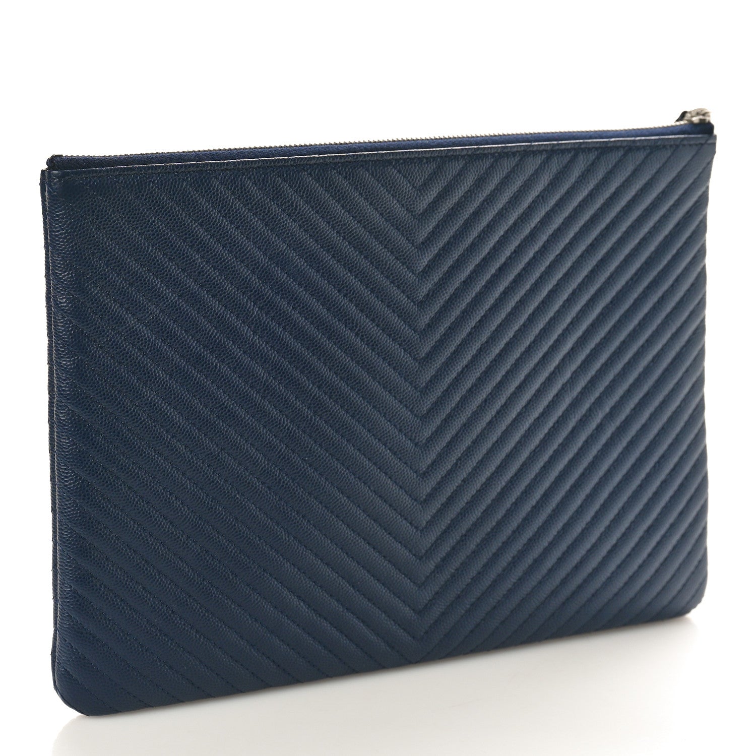 Chanel Caviar Chevron Quilted Medium Cosmetic Case Navy 3 of 8