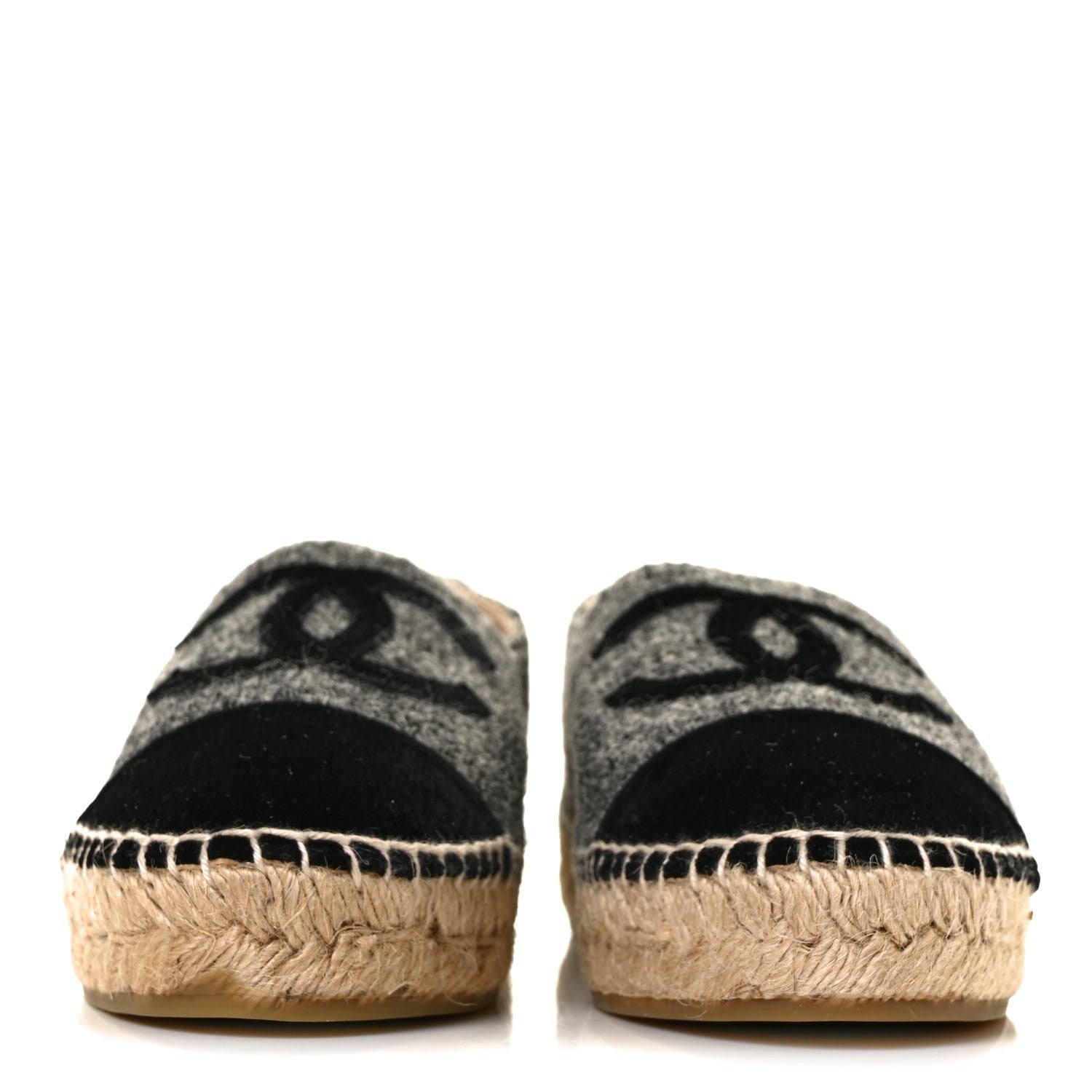 Chanel Tweed Velvet CC Espadrilles 37 Grey Black 2 of 9