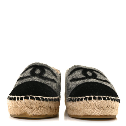 Chanel Tweed Velvet CC Espadrilles 37 Grey Black 2 of 9